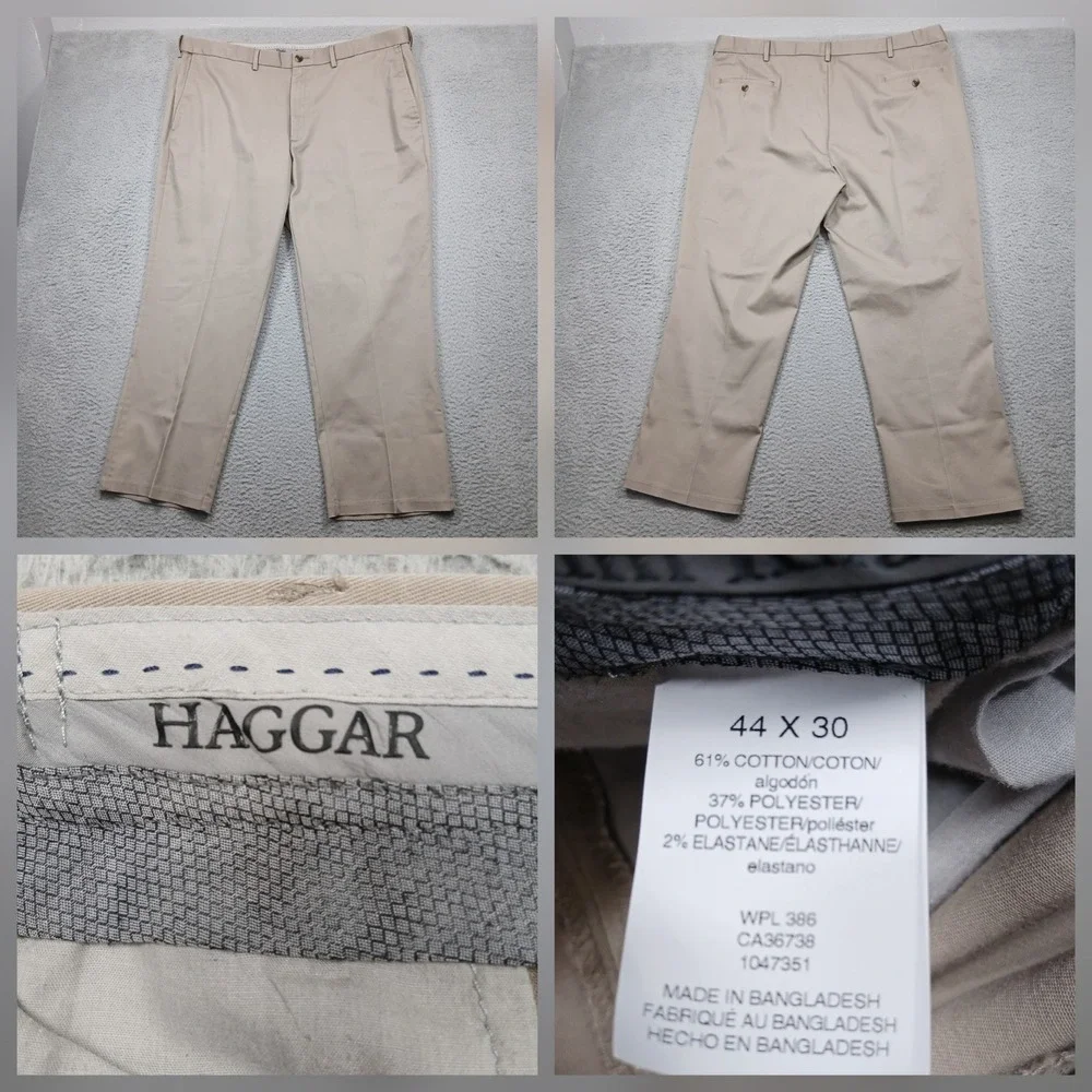 Haggar Chino Pants Mens 44x30‎ Khaki Tan Stretch Casual Dress